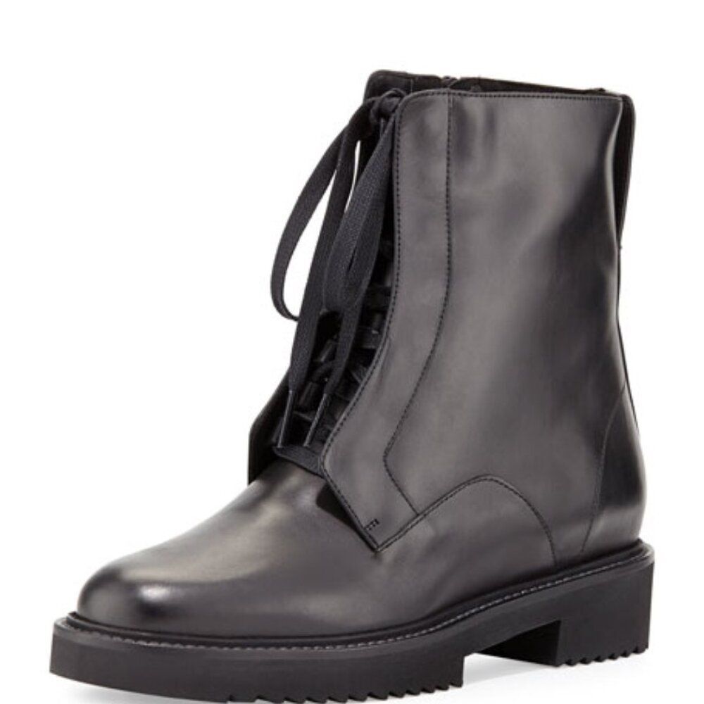 Vince Size 7 Black Smooth Leather Lace-Up Zip Closure Connelly Combat Boots